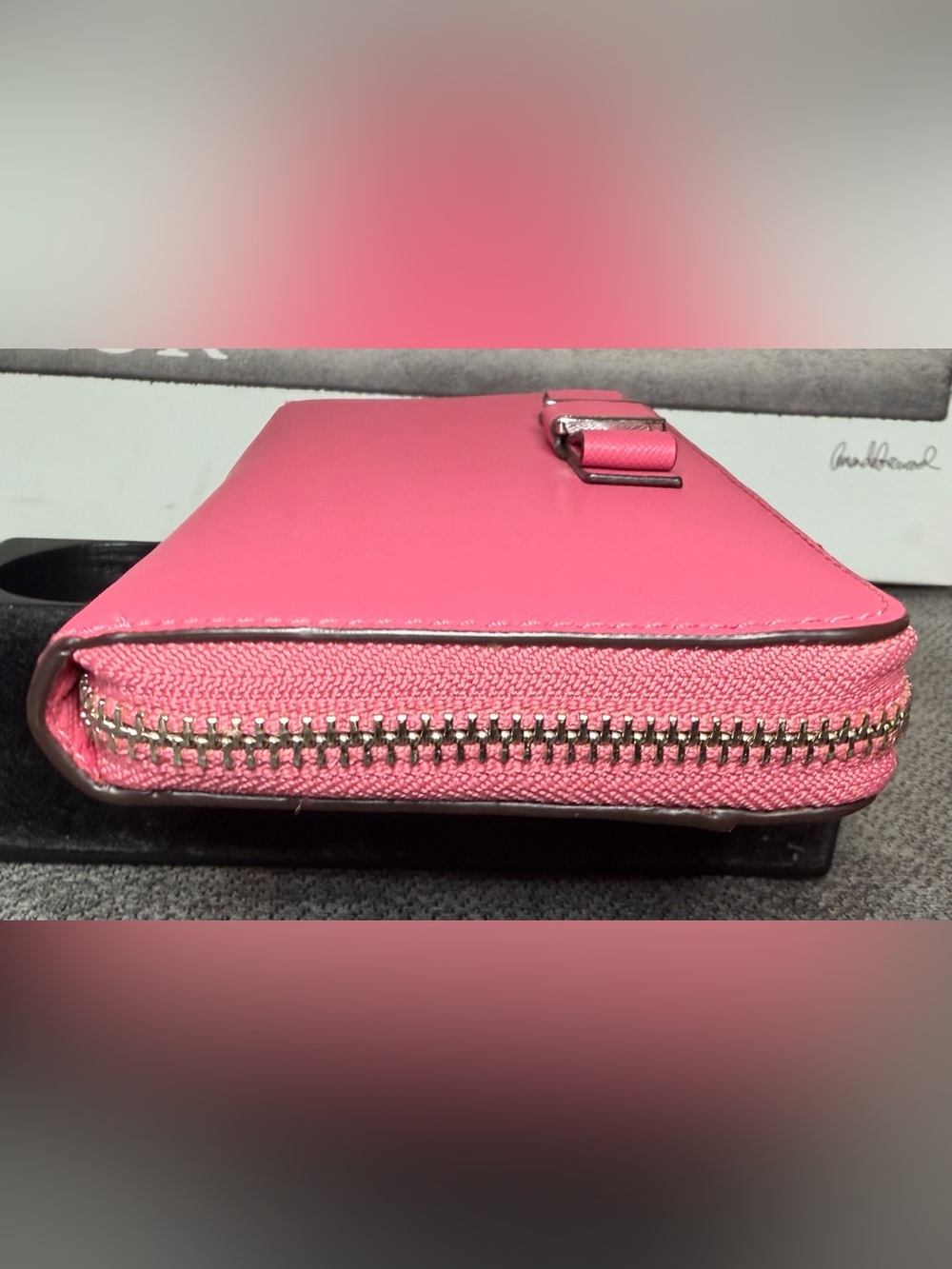 Coach Pink Darcy Bow Crossgrain Leather Accordion Zip-Around Wallet NWT - Picture 5 of 8